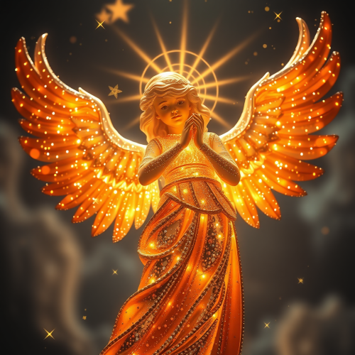 A shiny, beautiful angel with white wings.