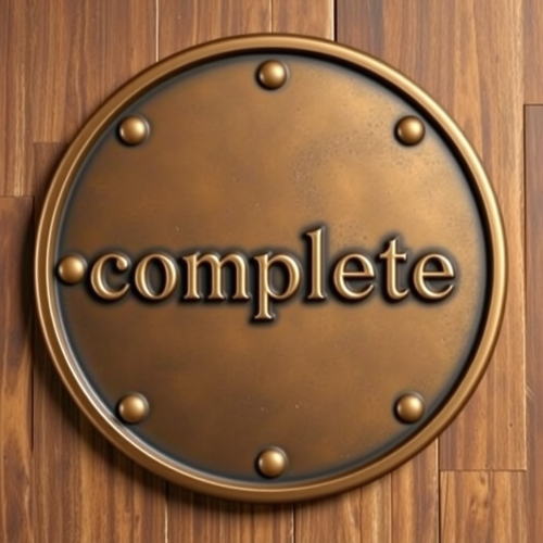 A shiny bronze badge saying complete in 3D.