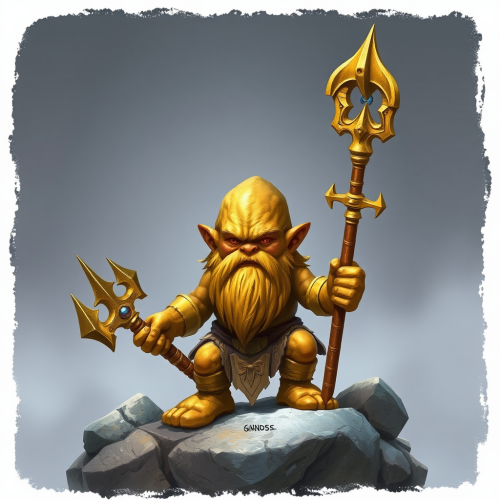 A shiny golden dwarf with a long beard.