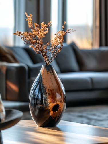 A shiny vase in a modern room A shiny vase in a modern room