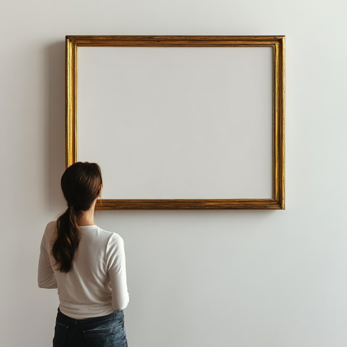 A single gold frame on white wall