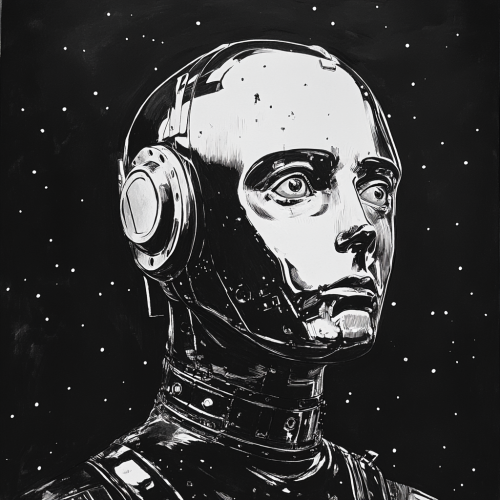 A sketch of a young android in retro sci-fi A sketch of a young android in retro sci-fi