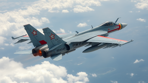 A sleek fighter jet soaring in the sky.