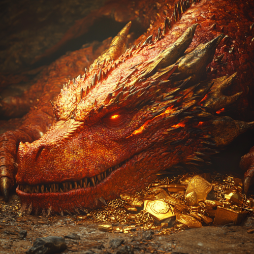 A sleeping dragon with treasure under it