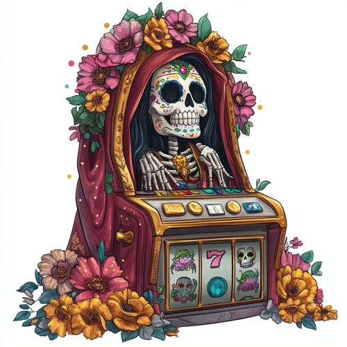 A slot machine with Santa Muerte theme