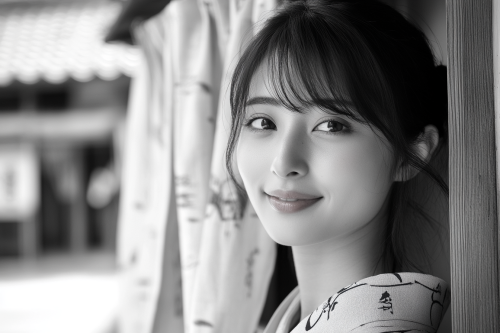 A smiling Japanese woman in front of building