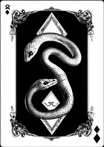 A snake going through diamonds on card.