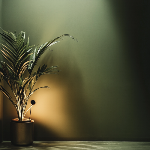 A sophisticated corner with tall, leafy plant