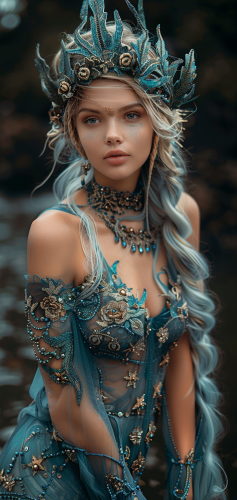 A spooky Slavic mermaid stares at the camera