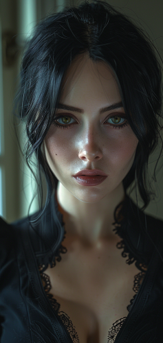 A spooky night with Morticia, looking directly