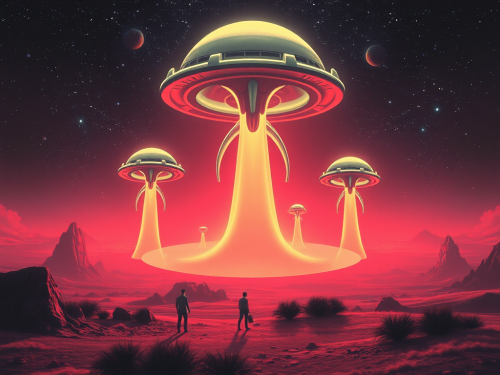 A strange alien attack in comic book style.