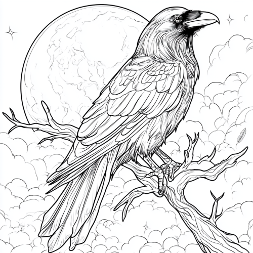 A strong raven tattoo on a branch