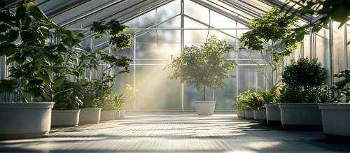 A stunning 4K image of a modern greenhouse.