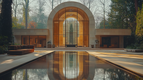 A stunning modern house with vaulted ceilings.