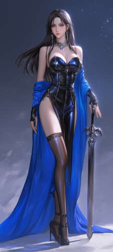 A stunning young girl in cosplay with sword.