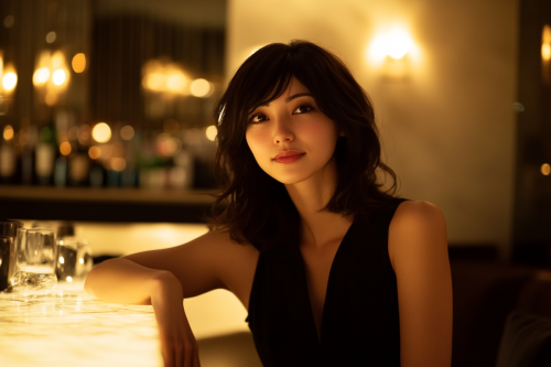 A stylish Japanese woman sitting