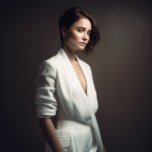 A stylish woman in white dress poses beautifully