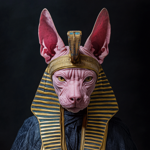 A symmetrical photo of white sphynx Anubis god