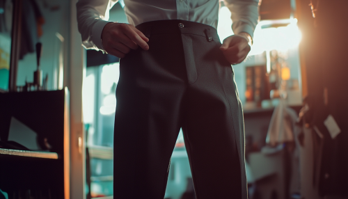 A tailor sewing pants for fancy Vogue photoshoot.