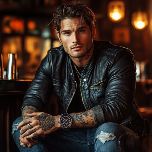 A tall man with intense eyes in bar. A tall man with intense eyes in bar.