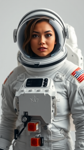 A tan Canadian astronaut in a curvy suit.