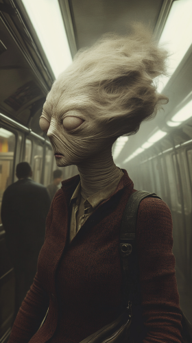 A tired woman in subway after long work