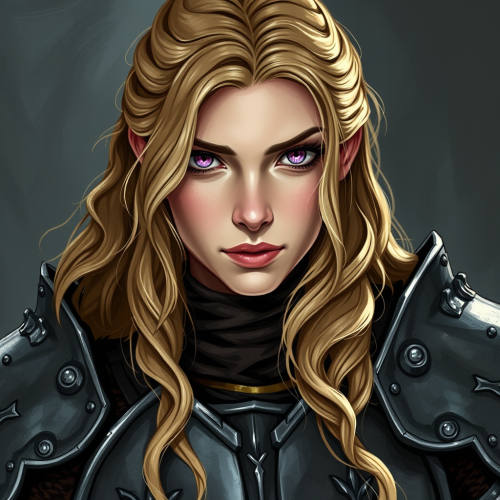 A tough medieval warrior woman with wavy blonde hair.