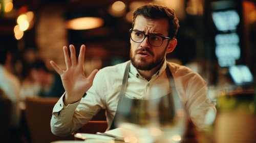 A unhappy customer waves hand for waiter's attention