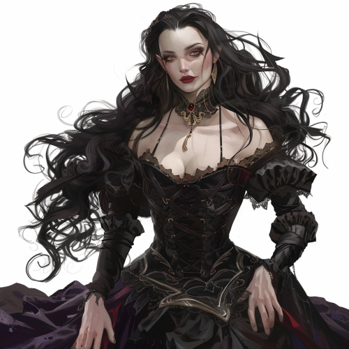 A vampire girl with black hair and dress
