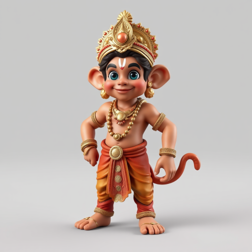 A vibrant 3D model of young Hanuman.