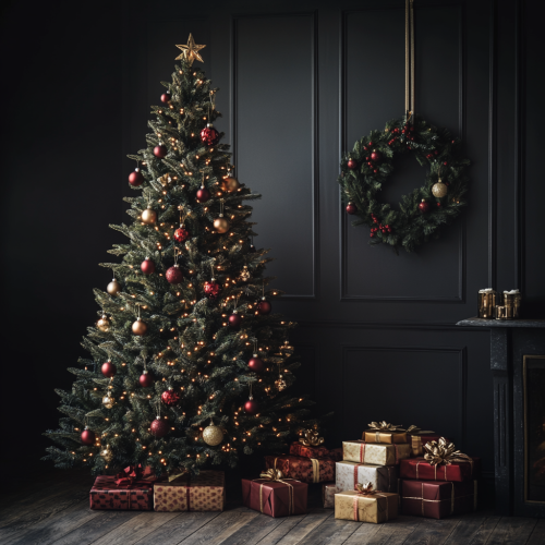 A vibrant Christmas tree with natural lighting