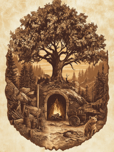 A vintage mining company poster with Yggdrassil backdrop. A vintage mining company poster with Yggdrassil backdrop.