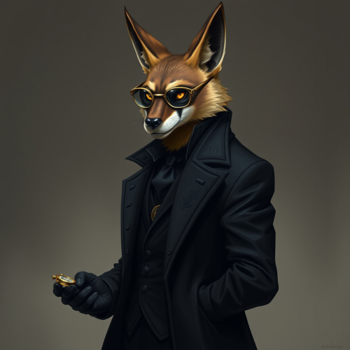 A well-dressed jackal-headed arcanaloth with gold eyes.