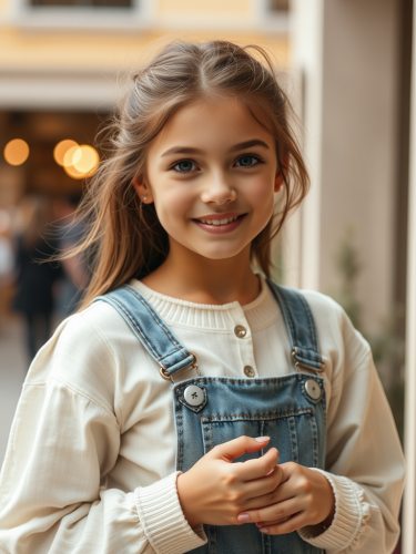 A white girl smiling in a sunny field.