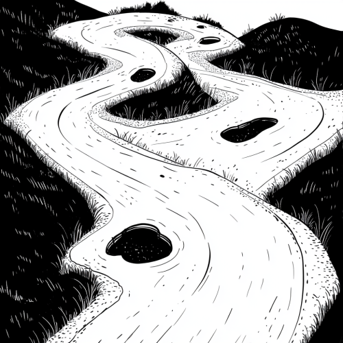 A windy road with cartoon potholes
