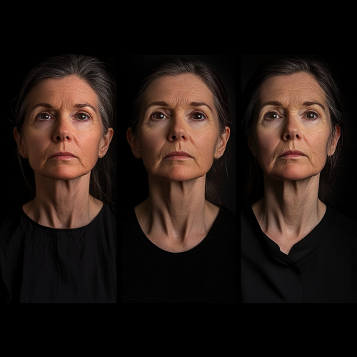 A woman's natural aging process in three portraits.