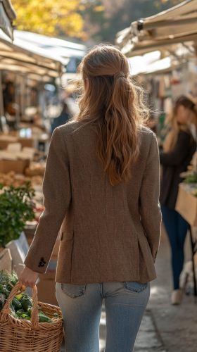 A woman at the farmers market in morning