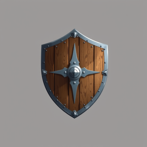 A wooden and metal shield in quick drawing.