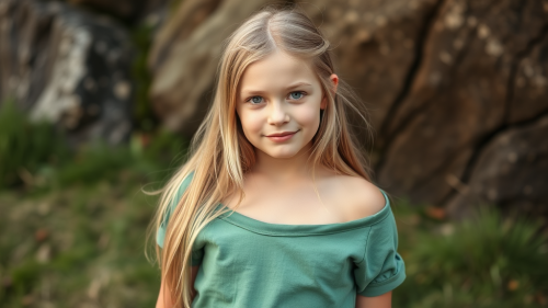 A young Irish girl without pants, wearing a t-shirt.