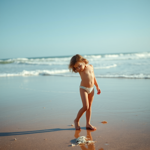 A young girl playing on the beach.