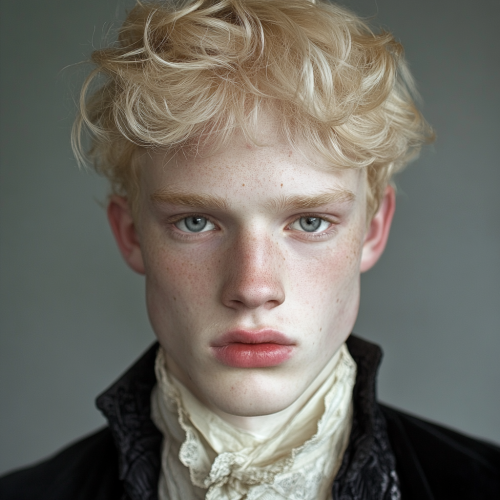 A young man with blond hair in Victorian attire
