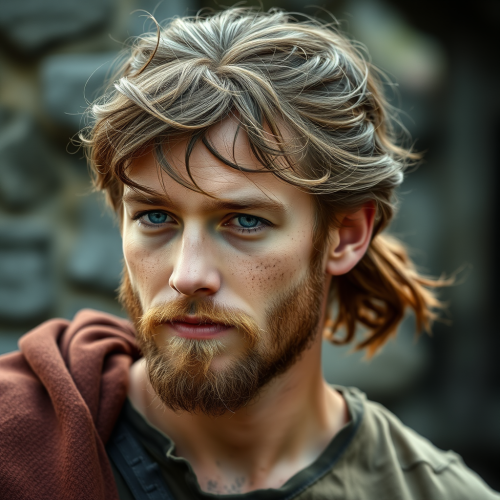 A young man with brown hair and facial hair.