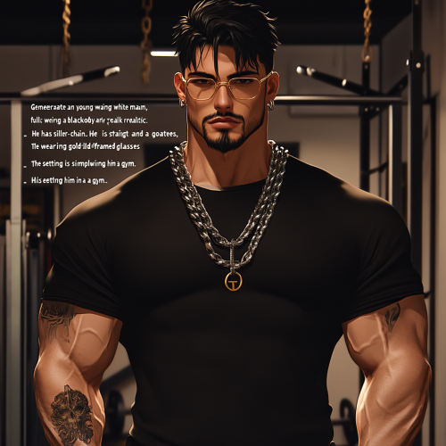 A young muscular man in gym with gold glasses