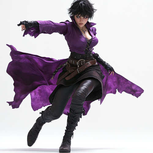 A young witch in purple clothes casting spell