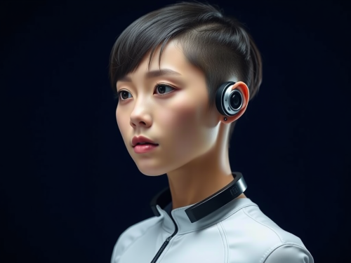 A young woman with futuristic style and technology.