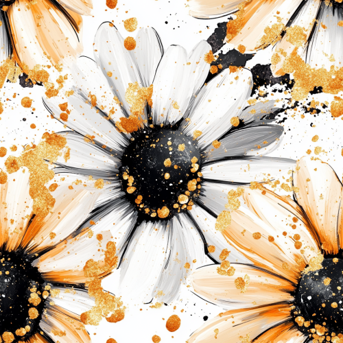 Abstract Gerbera Pattern with Golden Paint Splashes