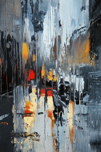Abstract art of city rainstorm, muted colors, calming mood. Abstract art of city rainstorm, muted colors, calming mood.