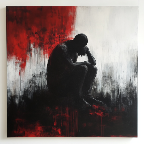 Abstract art with humans expressing fear and despair