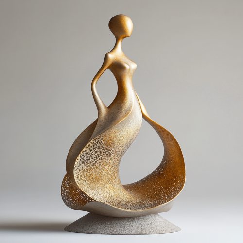Abstract gold sculpture of elegant slender woman pose.