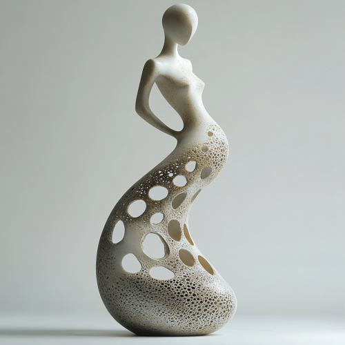Abstract sculpture of slender figure in graceful pose.